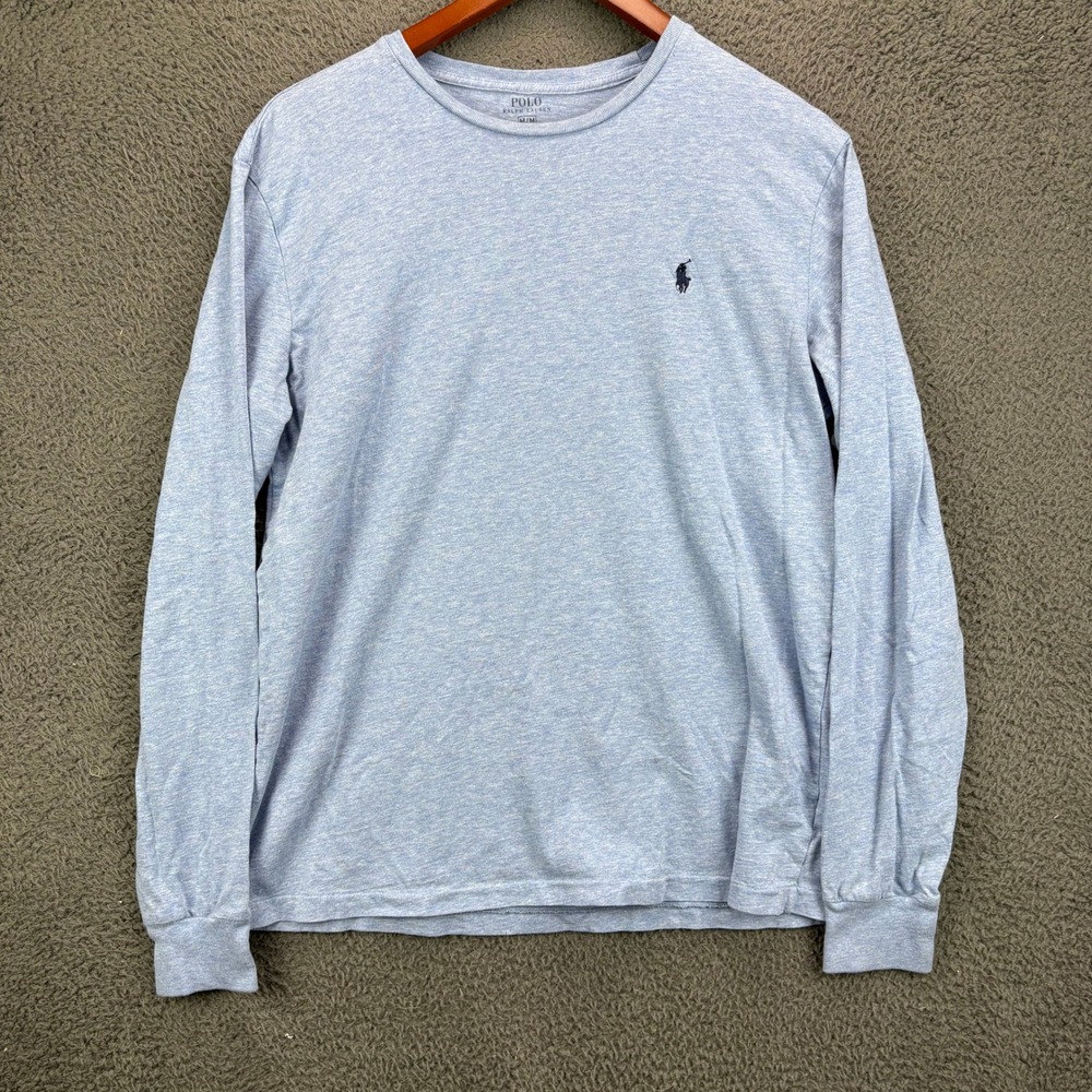 Polo Ralph Lauren Mens Long Sleeve T-Shirt Medium Blue Heather Pony Logo M